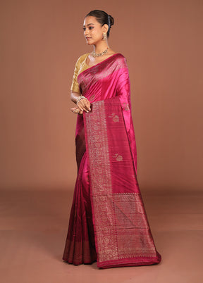 Purple Handloom Tussar Pure Silk Saree With Blouse Piece