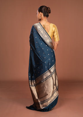 Blue Handloom Katan Pure Silk Saree With Blouse Piece