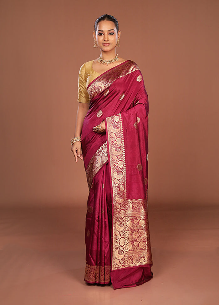Purple Handloom Katan Pure Silk Saree With Blouse Piece
