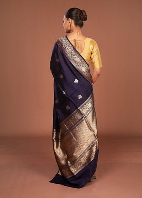 Blue Handloom Katan Pure Silk Saree With Blouse Piece