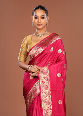 Pink Handloom Katan Pure Silk Saree With Blouse Piece