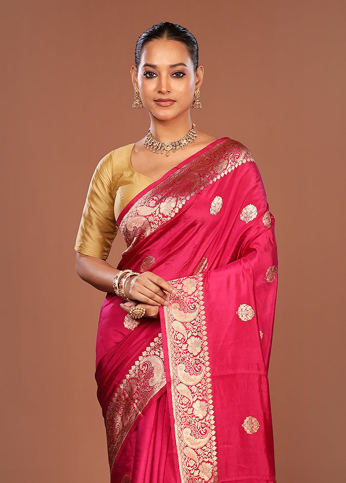 Pink Handloom Katan Pure Silk Saree With Blouse Piece