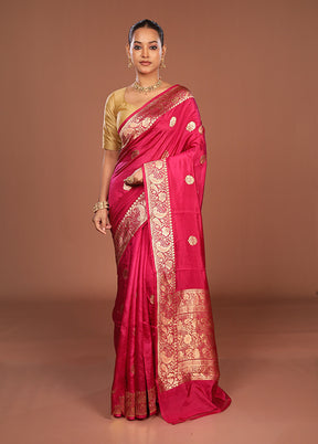 Pink Handloom Katan Pure Silk Saree With Blouse Piece