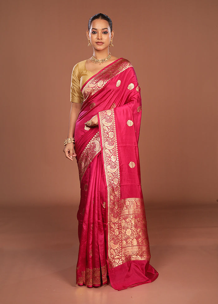Pink Handloom Katan Pure Silk Saree With Blouse Piece