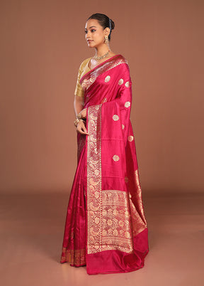 Pink Handloom Katan Pure Silk Saree With Blouse Piece