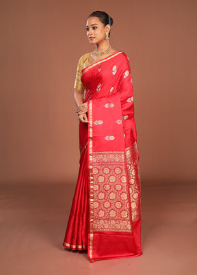 Pink Handloom Katan Pure Silk Saree With Blouse Piece