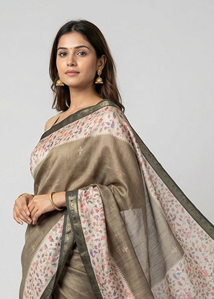Green Tussar Silk Saree With Blouse Piece