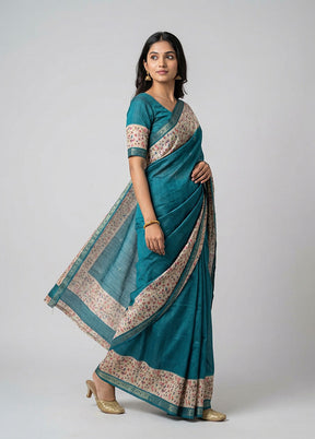 Blue Tussar Silk Saree With Blouse Piece