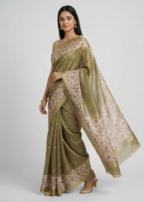 Green Tussar Silk Saree With Blouse Piece