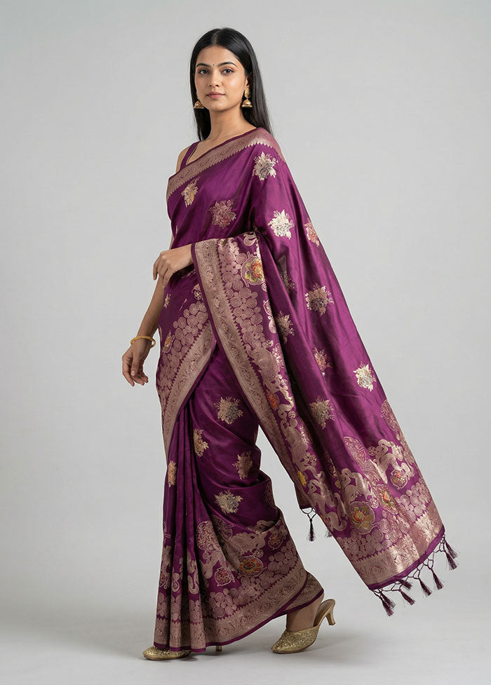 Purple Dupion Silk Saree With Blouse Piece