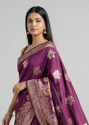 Purple Dupion Silk Saree With Blouse Piece