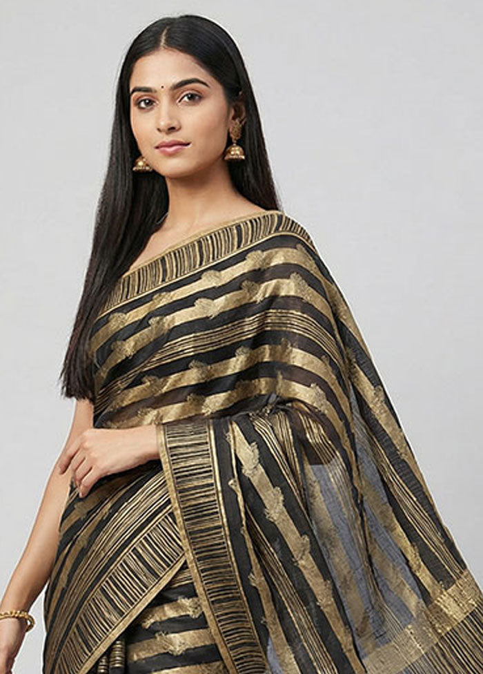 Black Dupion Silk Saree With Blouse Piece
