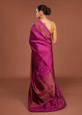 Purple Handloom Tussar Pure Silk Saree With Blouse Piece