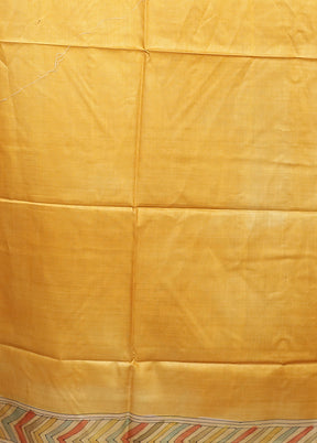 Yellow Handloom Tussar Pure Silk Saree With Blouse Piece