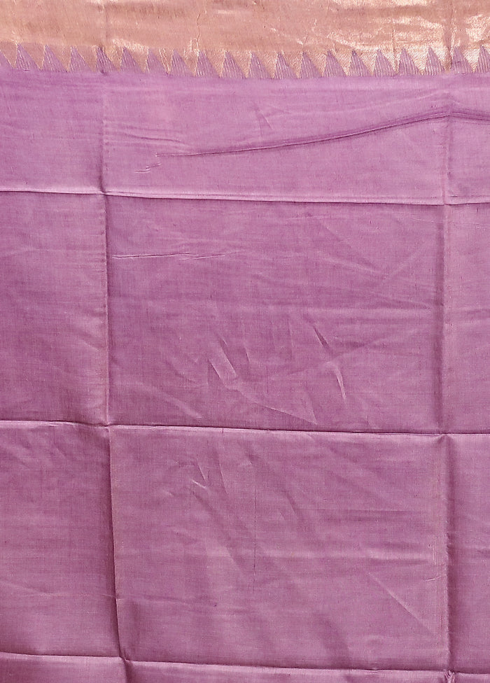 Purple Handloom Tussar Pure Silk Saree With Blouse Piece