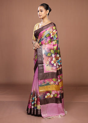 Pink Handloom Tussar Pure Silk Saree With Blouse Piece