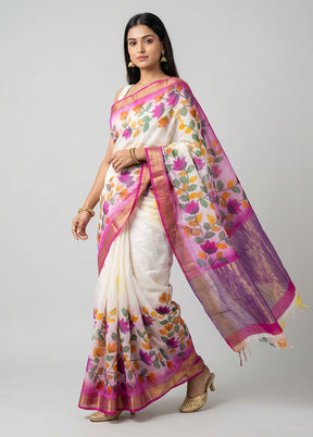 Blue Handloom Tussar Pure Silk Saree With Blouse Piece
