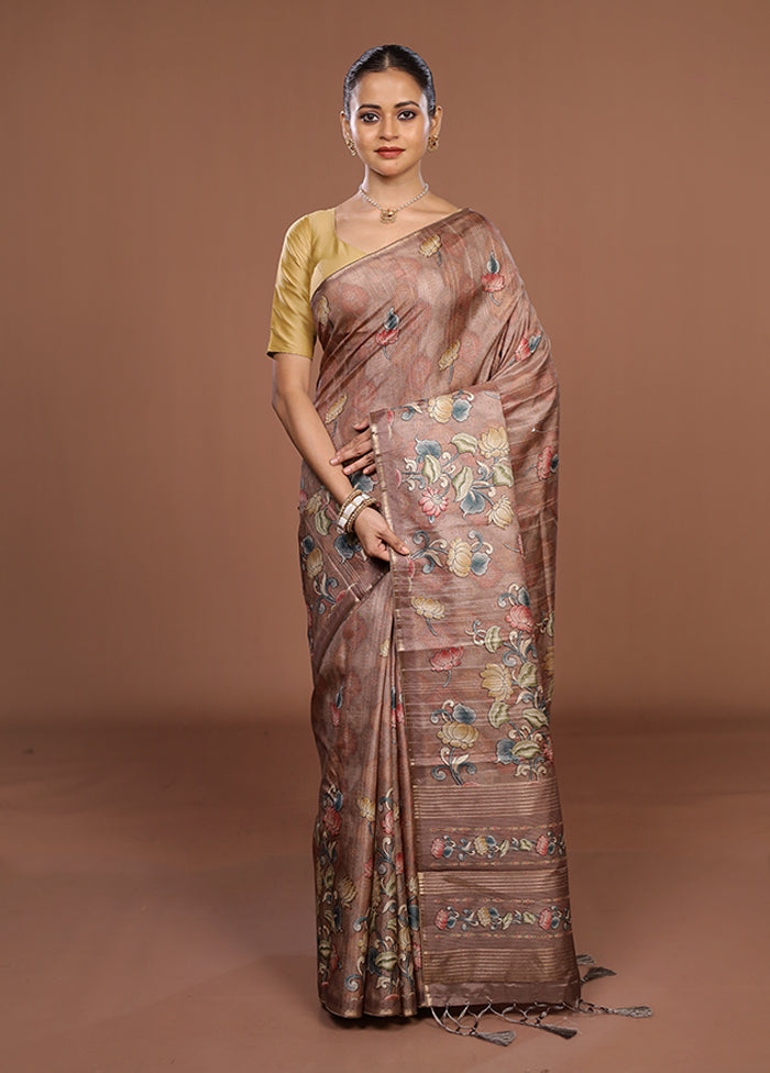 Brown Dupion Silk Saree With Blouse Piece