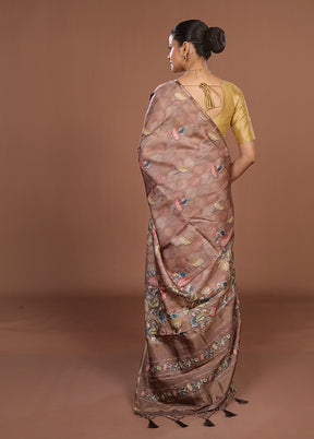 Brown Dupion Silk Saree With Blouse Piece