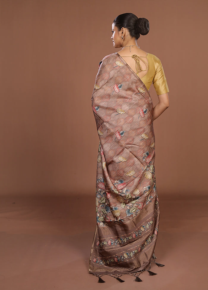 Brown Dupion Silk Saree With Blouse Piece