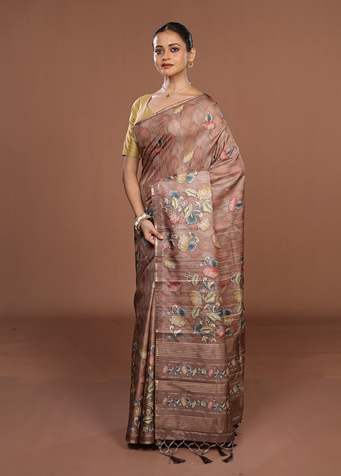Brown Dupion Silk Saree With Blouse Piece