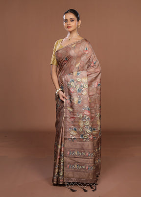 Brown Dupion Silk Saree With Blouse Piece