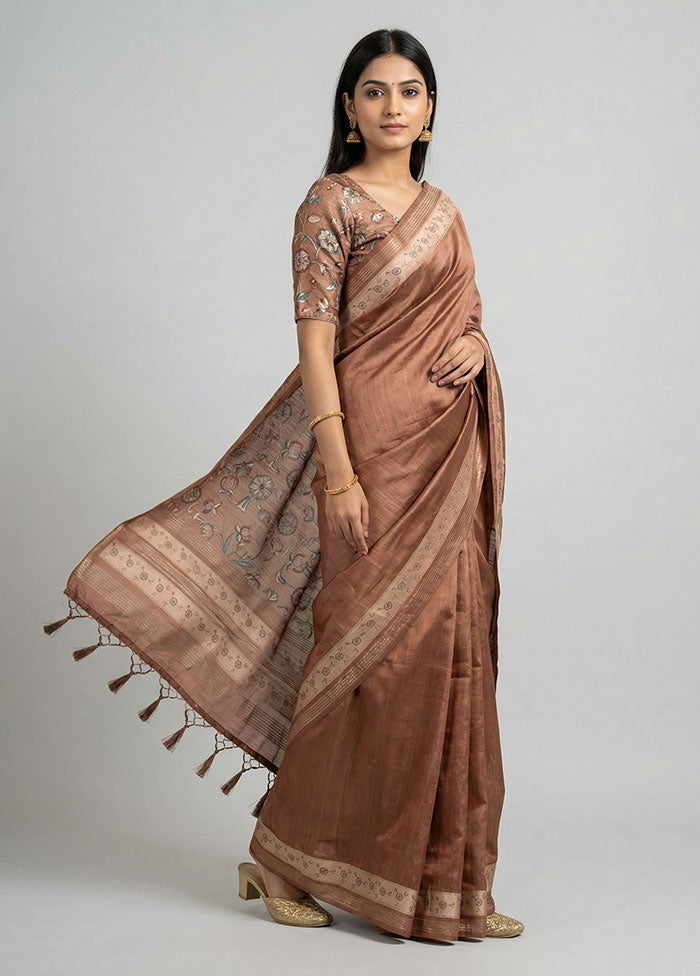 Peach Dupion Silk Saree With Blouse Piece