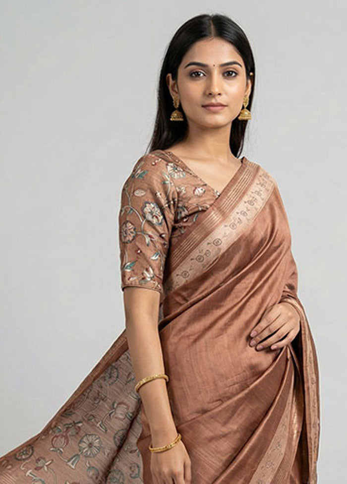 Peach Dupion Silk Saree With Blouse Piece