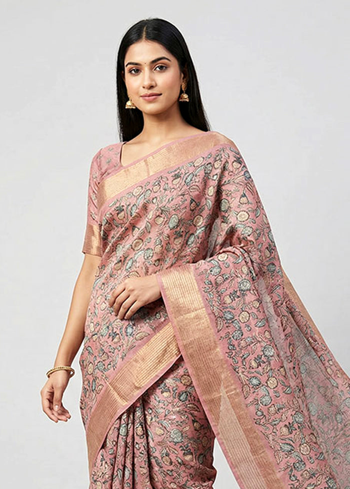 Pink Dupion Silk Saree With Blouse Piece