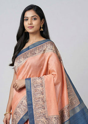 Peach Dupion Silk Saree With Blouse Piece