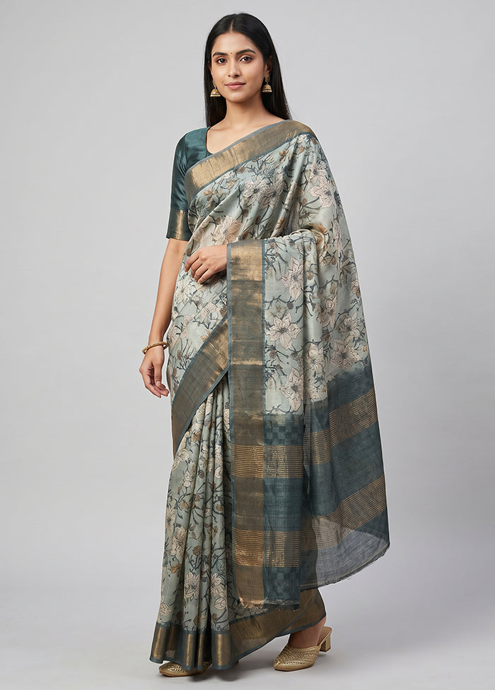 Grey Tussar Silk Saree With Blouse Piece