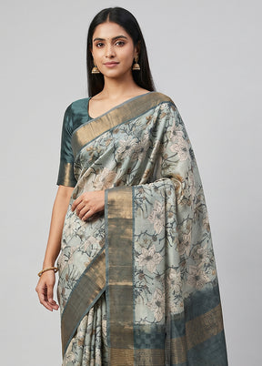 Grey Tussar Silk Saree With Blouse Piece