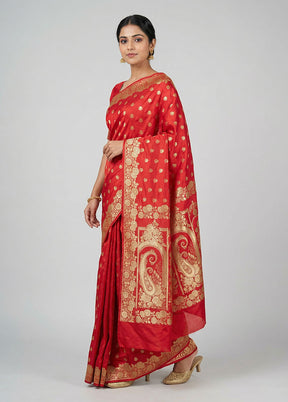 Red Banarasi Silk Saree With Blouse Piece
