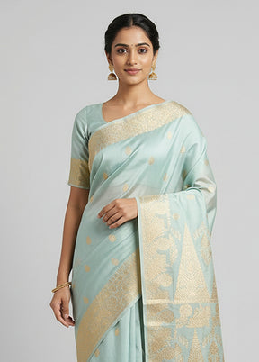 Green Banarasi Silk Saree With Blouse Piece
