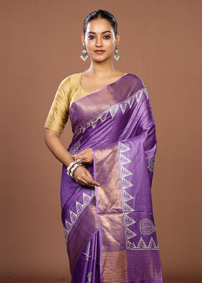 Purple Tussar Silk Saree With Blouse Piece