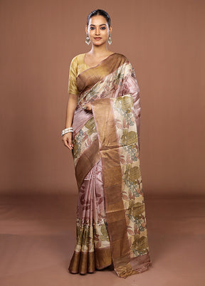 Pink Tussar Silk Saree With Blouse Piece