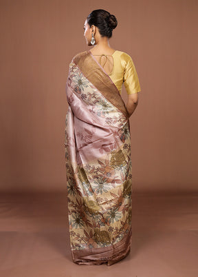 Pink Tussar Silk Saree With Blouse Piece