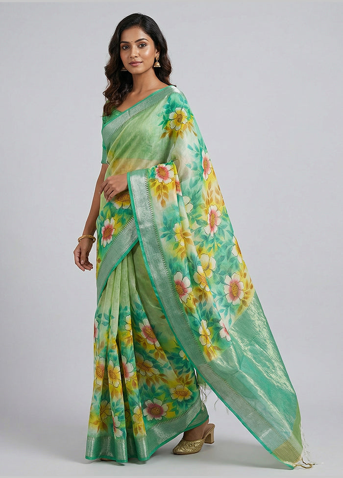 Green Tussar Silk Saree With Blouse Piece