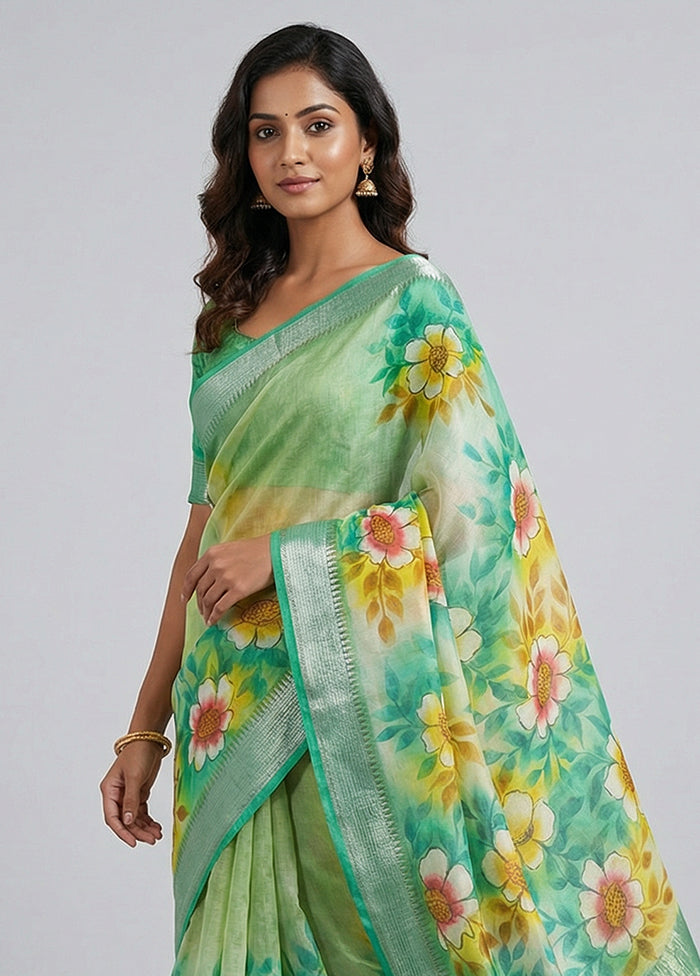 Green Tussar Silk Saree With Blouse Piece