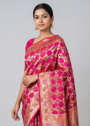 Pink Handloom Katan Pure Silk Saree With Blouse Piece