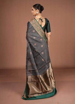 Black Handloom Tussar Pure Silk Saree With Blouse Piece