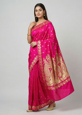 Pink Banarasi Silk Saree With Blouse Piece