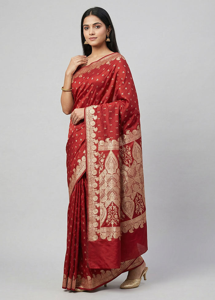 Red Banarasi Silk Saree With Blouse Piece
