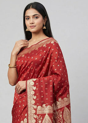 Red Banarasi Silk Saree With Blouse Piece