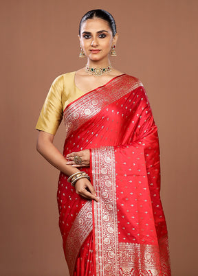 Red Banarasi Silk Saree With Blouse Piece