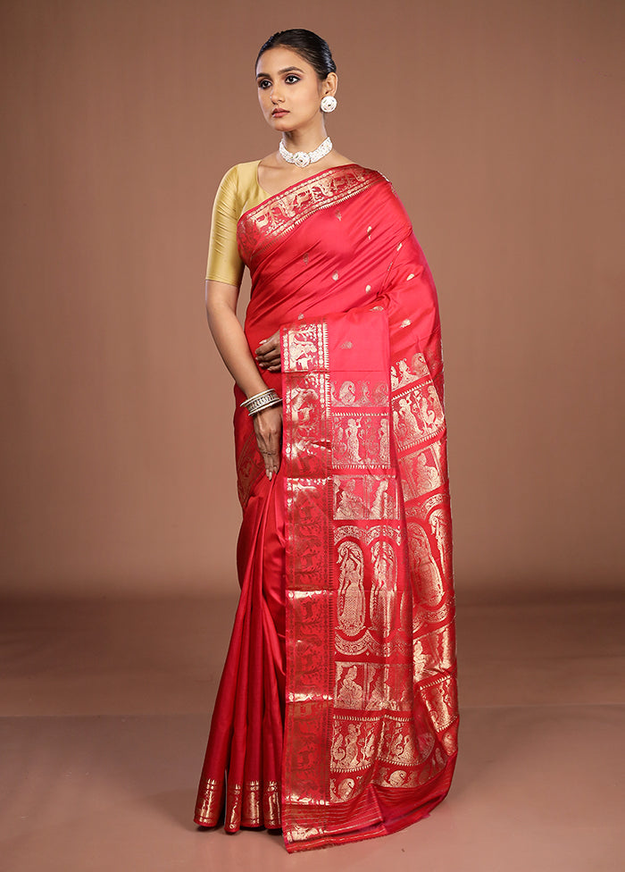 Red Handloom Baluchari Pure Silk Saree With Blouse Piece