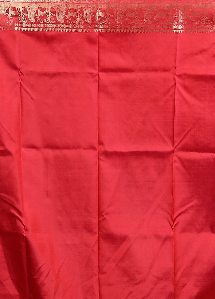 Red Handloom Baluchari Pure Silk Saree With Blouse Piece