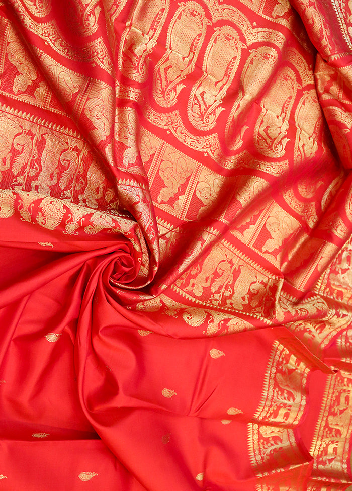 Red Handloom Baluchari Pure Silk Saree With Blouse Piece