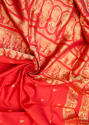 Red Handloom Baluchari Pure Silk Saree With Blouse Piece