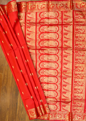 Red Handloom Baluchari Pure Silk Saree With Blouse Piece